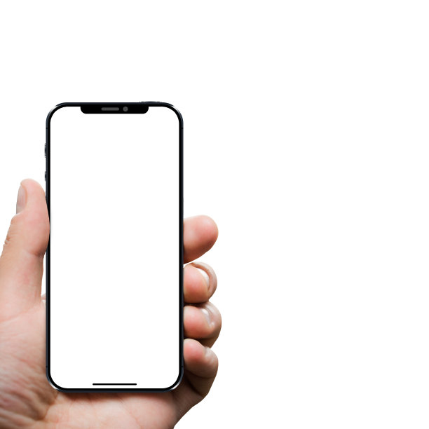 左手拿着白屏的智能手机。剪贴路径的手和电话。孤立在白色背景上。图片下载