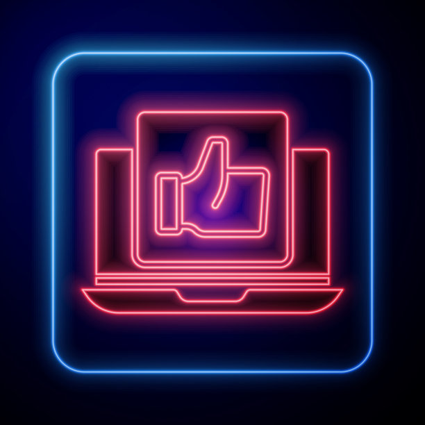 发光的霓虹灯手像图标孤立在蓝色图片下载