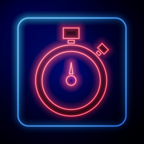 发光的霓虹灯秒表图标孤立在蓝色图片下载