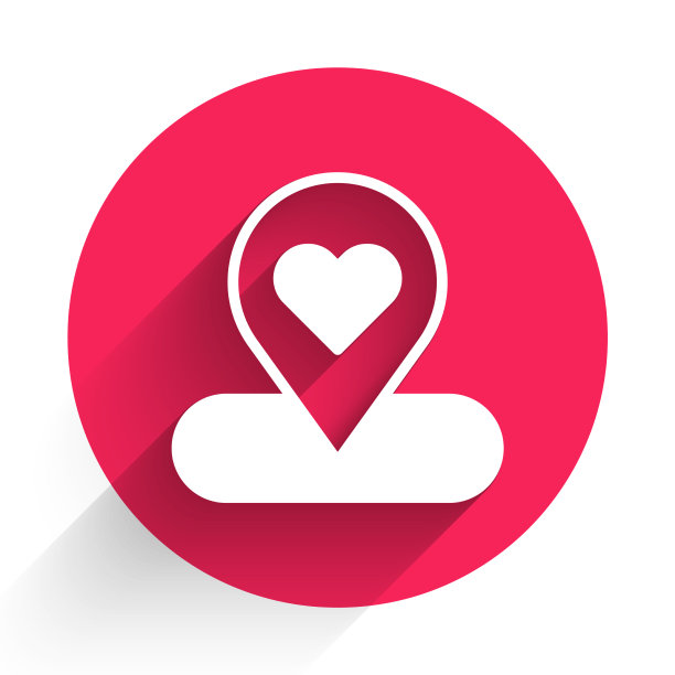 白色地图指针与心脏图标隔离图片下载