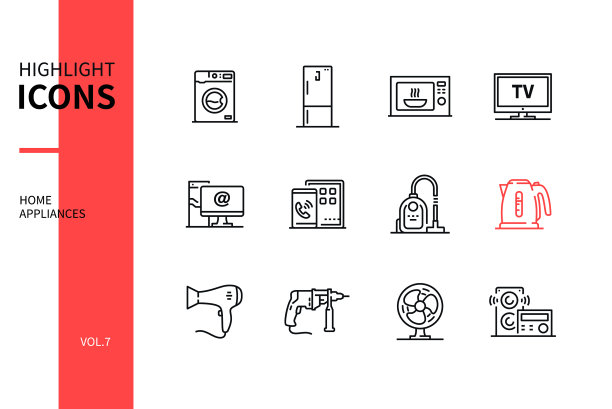 家用电器系列设计风格ICONS套装图片下载