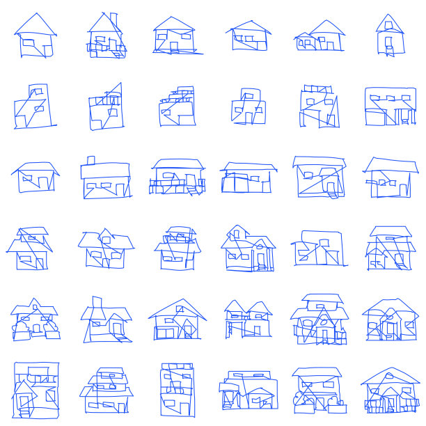 房子图标一套粗略的线条艺术，一条线，蓝色图片下载