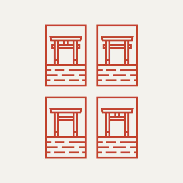 设置鸟居门简单的线条艺术标志设计图片下载