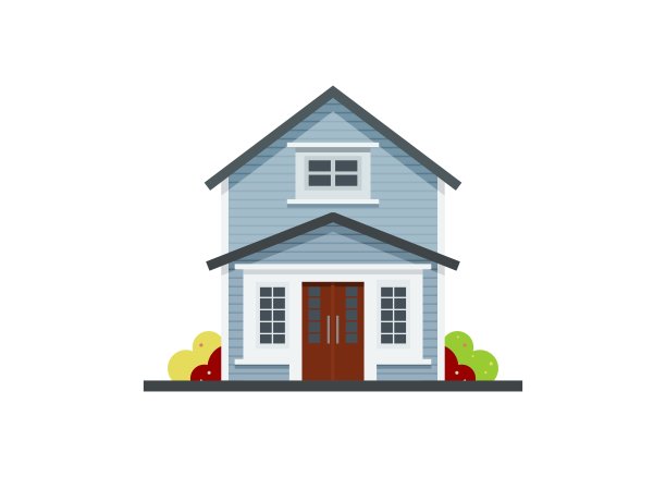 小的两层房屋建筑。简单的平面插图。图片下载