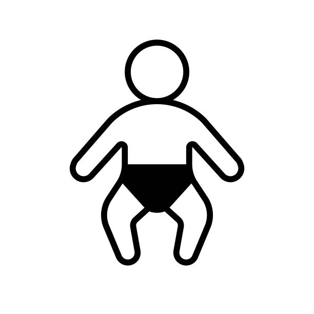 婴儿与尿布黑线图标。孩子还是小孩。潮流平面孤立符号，标志可用于:插图，轮廓，标志，移动，应用程序，徽章，设计，web，开发，网站，ui, ux, gui。矢量EPS 10图片下载