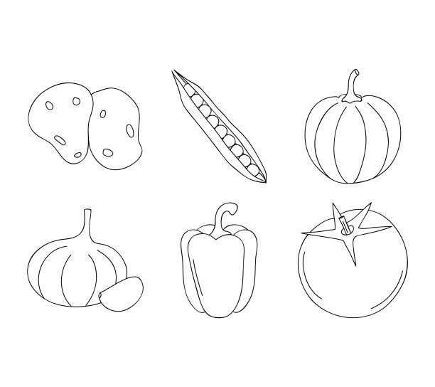 土豆和蔬菜图标设置线条风格图片下载