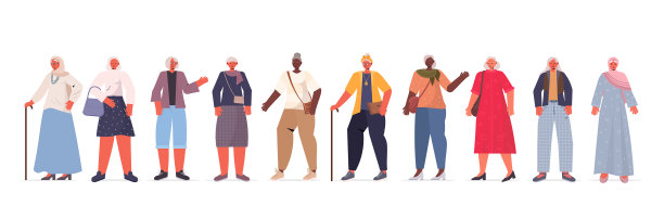 设置混合种族的老妇女在休闲时尚的衣服图片下载