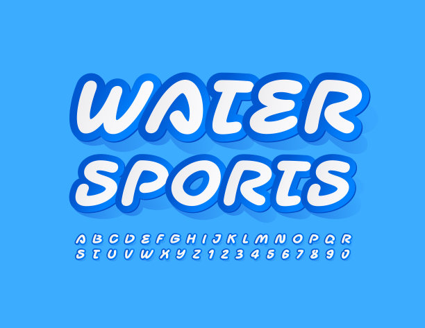 向量明亮的徽章水上运动。贴纸创意字母和数字集图片下载