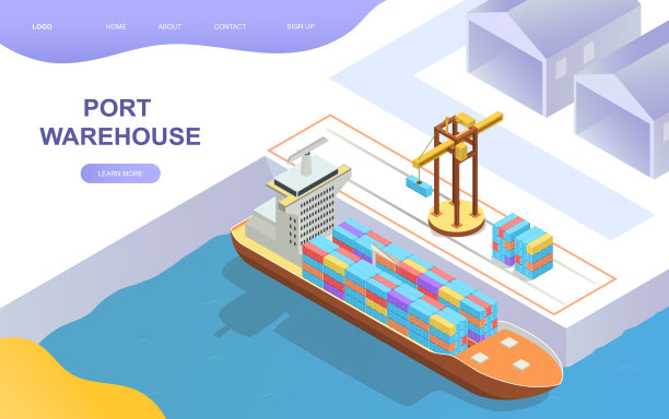 码头港口的仓库里有一艘满载货物的大船图片下载