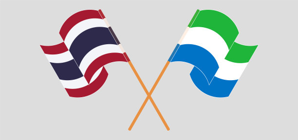 交叉飘扬的泰国和塞拉利昂国旗图片下载