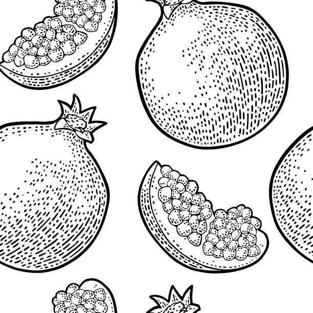 无缝花纹，新鲜的整体和切片石榴石。孤立在白色图片下载