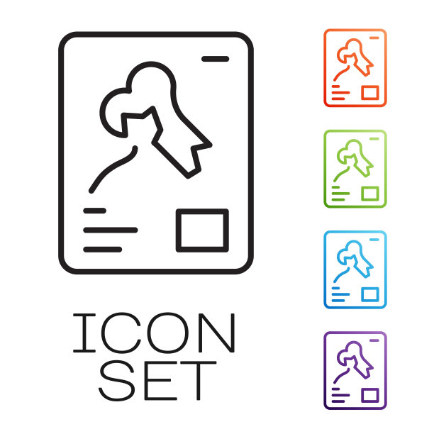 黑线x射线照片图标孤立在白色背景。设置图标丰富多彩。向量图片下载