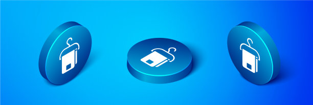 等距毛巾在衣架图标孤立在蓝色图片下载