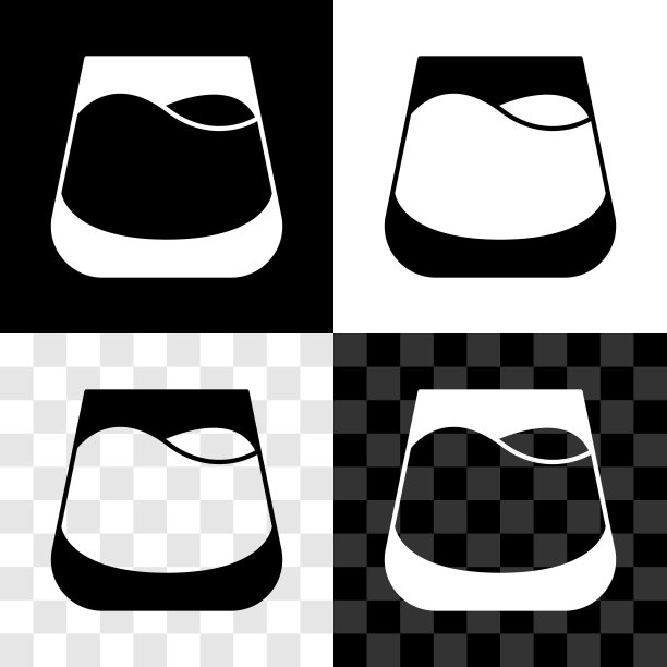 设置玻璃威士忌图标孤立在黑色和白色，透明的背景。向量图片下载