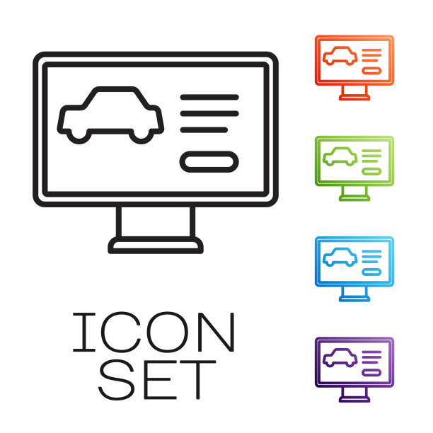 黑线汽车图标隔离在白色背景上的硬件诊断状态。汽车服务和修理零件。设置图标丰富多彩。向量图片下载