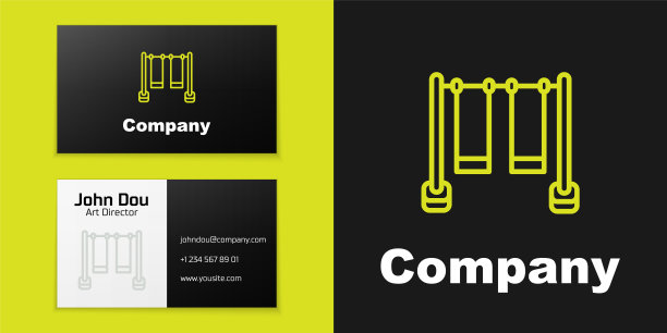 标志线双秋千儿童夏季游戏在操场图标孤立在黑色背景。户外娱乐设备。Logo设计模板元素。向量图片下载