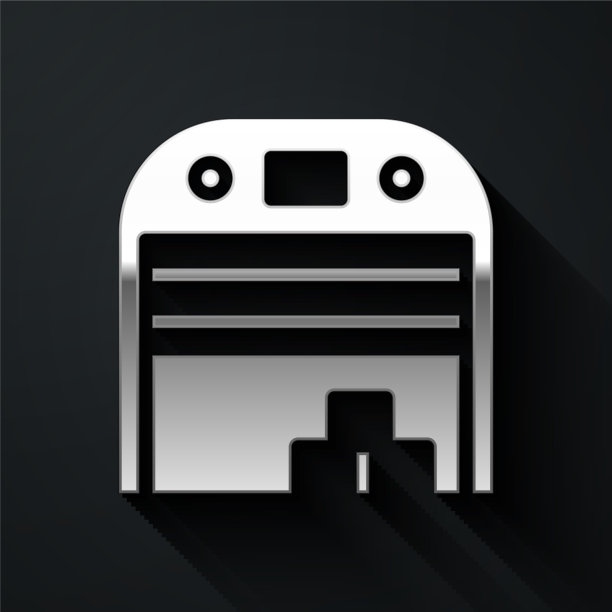 银色飞机库图标孤立在黑色上图片下载