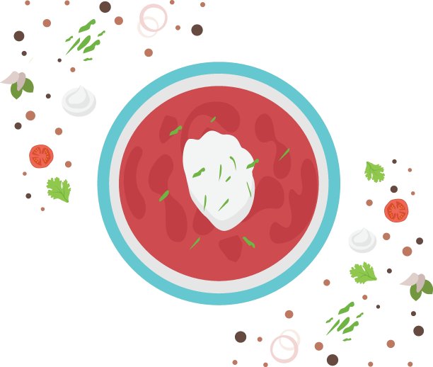 碗罗宋汤配以莳萝和一团斯美塔那概念矢量图标设计，乌克兰标志，传统美食符号，美食烹饪和餐厅菜单与配料图片下载