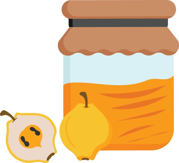 梨果酱果冻玻璃罐概念矢量颜色图标设计，水果蜜饯和调味品符号在白色背景，准备吃甜食标志图片下载