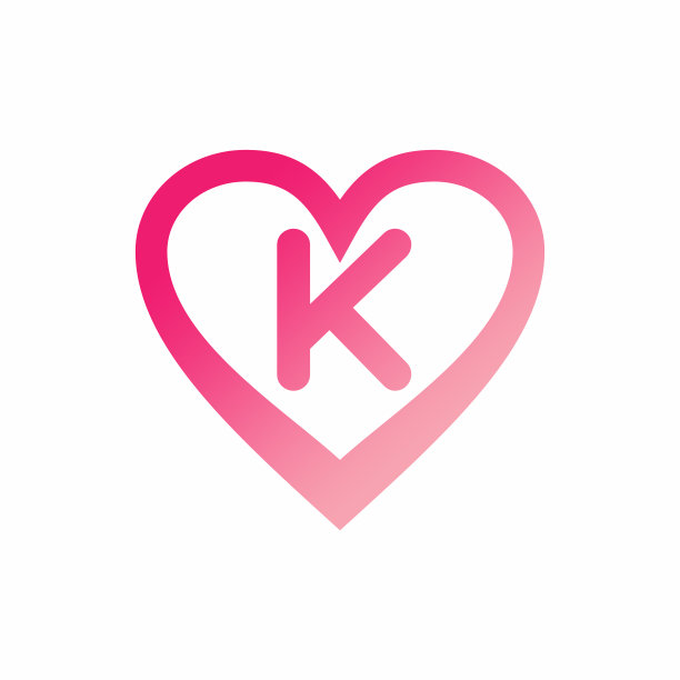 K字母在粉红色的爱标志标志图片下载