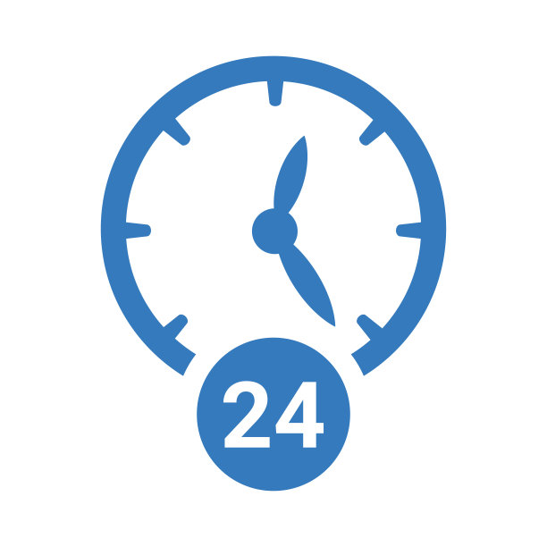 时钟，24小时活动图标。蓝色变体。图片下载