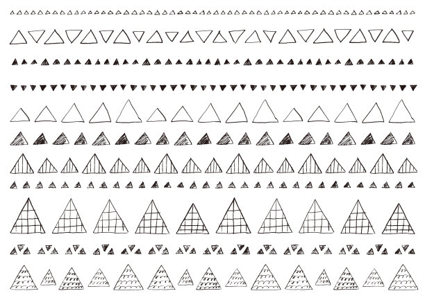 一组用铅笔画的各种三角形。-黑色图片下载
