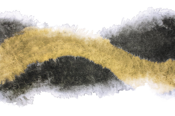 日本自然的黑色和金色水墨波浪抽象或粗犷手绘水彩纹理背景，线条艺术图片下载