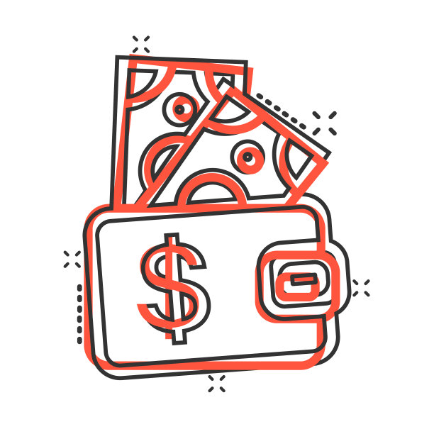 钱包图标在漫画风格钱包卡通上的白色图片下载