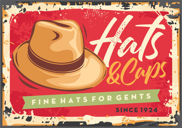 帽子上的红色背景复古海报图片下载