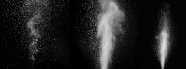 套不同的卷曲白色蒸汽和飞溅水飞溅孤立在黑色背景。图片下载