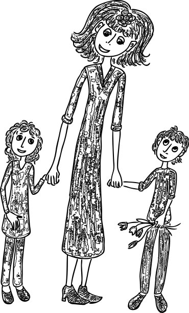 一个年轻母亲和她的孩子们的矢量图像图片下载