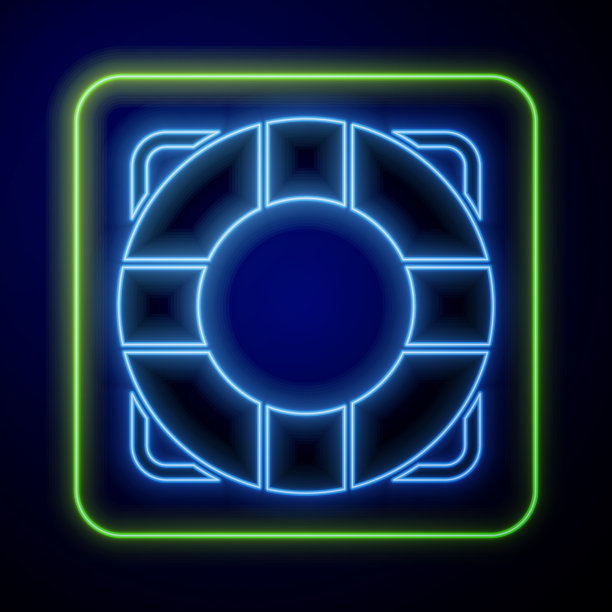 发光的霓虹灯救生圈图标孤立在蓝色图片下载