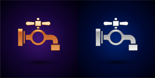 金色和银色水龙头图标孤立在黑色图片下载