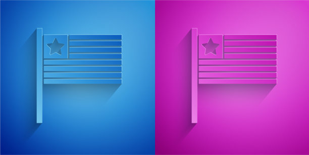 剪纸美国国旗图标孤立在蓝色和图片下载