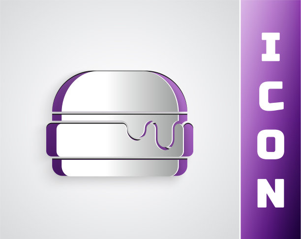 剪纸汉堡图标孤立在灰色背景图片下载