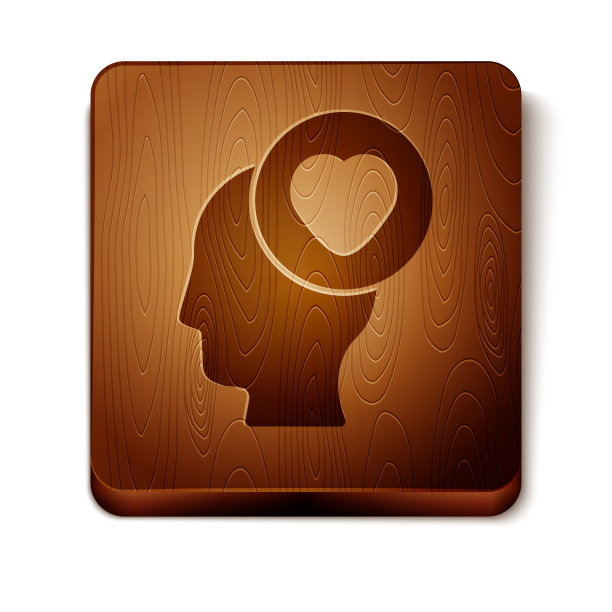 棕色的人脑与心脏图标孤立在白色上图片下载