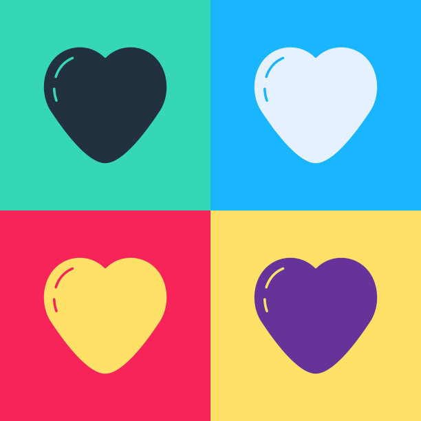 流行艺术心脏图标孤立的颜色背景图片下载