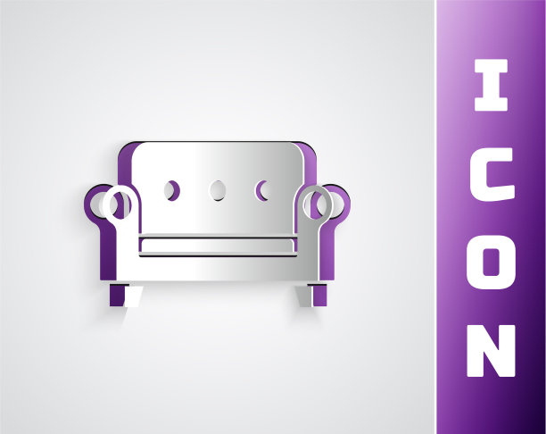 剪纸沙发图标孤立在灰色背景图片下载