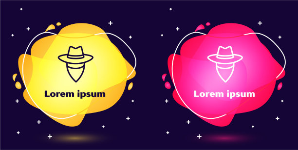 设置线牛仔图标孤立在蓝色背景图片下载