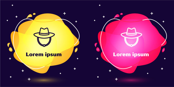 设定线西部牛仔帽图标孤立在蓝色图片下载