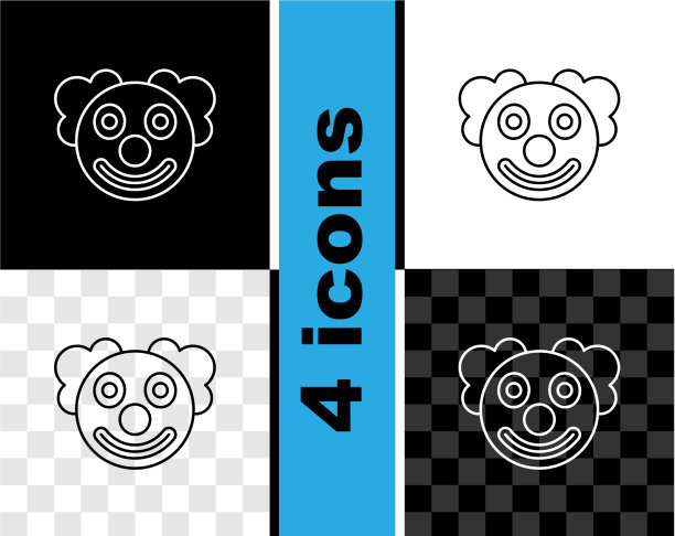 设置线小丑头图标孤立在黑色和图片下载