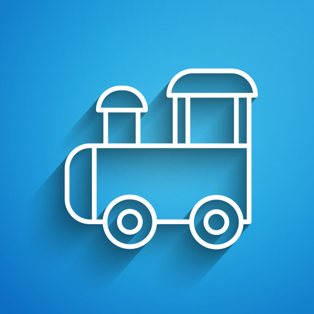 白色线玩具火车图标孤立在蓝色图片下载