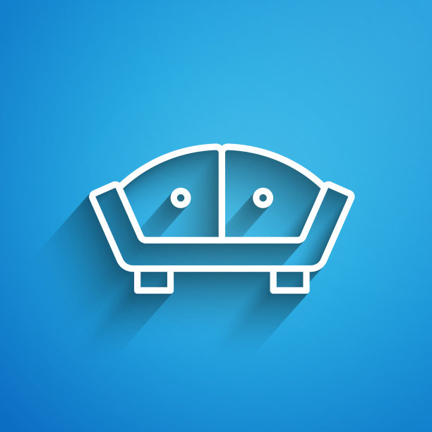 白色线条沙发图标孤立在蓝色背景图片下载