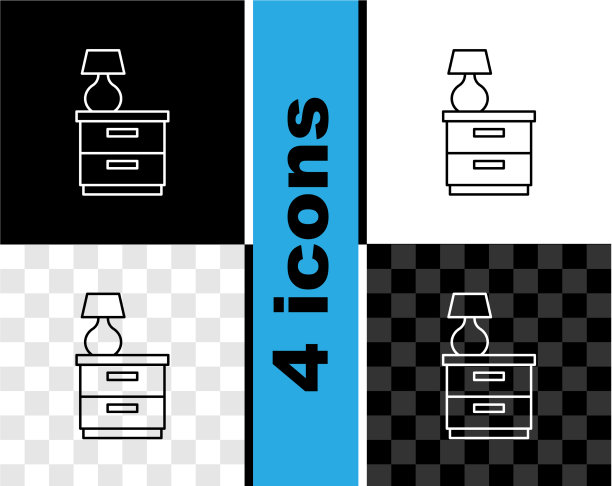 设置线家具床头柜与灯的图标图片下载