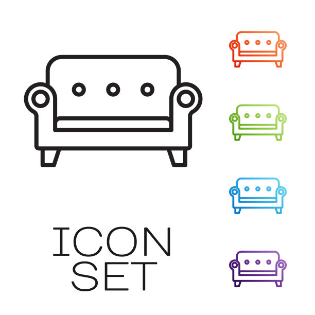 黑色线条沙发图标孤立在白色背景上图片下载