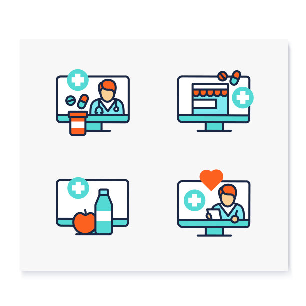 远程医疗颜色图标集图片下载