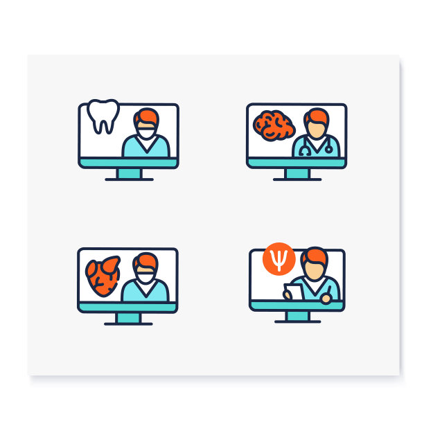 远程医疗颜色图标集图片下载
