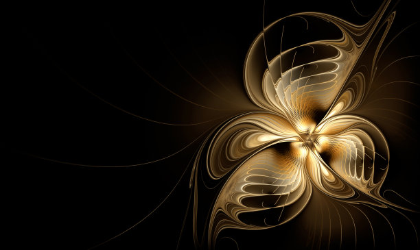 金色分形花在黑色背景上图片下载