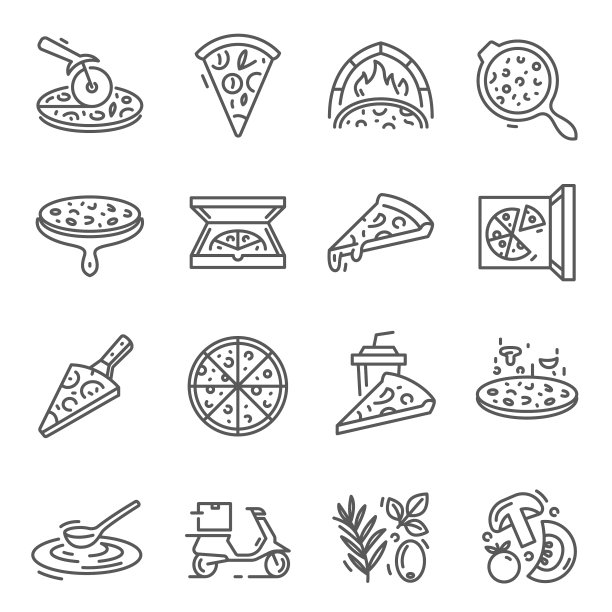 披萨整片细线图标集孤立图片下载