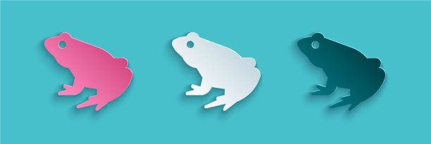 剪纸青蛙图标孤立在蓝色背景图片下载